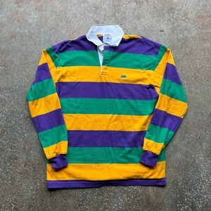 Perlis Mardi Gras Rugby Shirt Mens Medium Purple Green Gold Striped Made in USA
